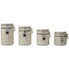 Hds Trading 4 Piece Ceramic Canisters with Easy Open AirTight Clamp Top Lid and Wooden Spoons, Beige ZOR95961